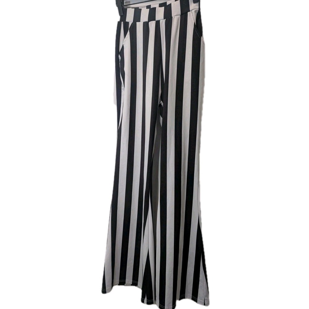 Women's Pants High Waist Black & White Vertical Bell Bottom Flare Custom